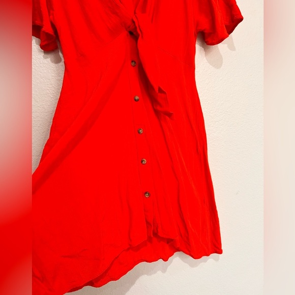 Zara Premium Orange Coral  Buttoned Midi Tie Front  Dress Size Medium - Picture 4 of 10